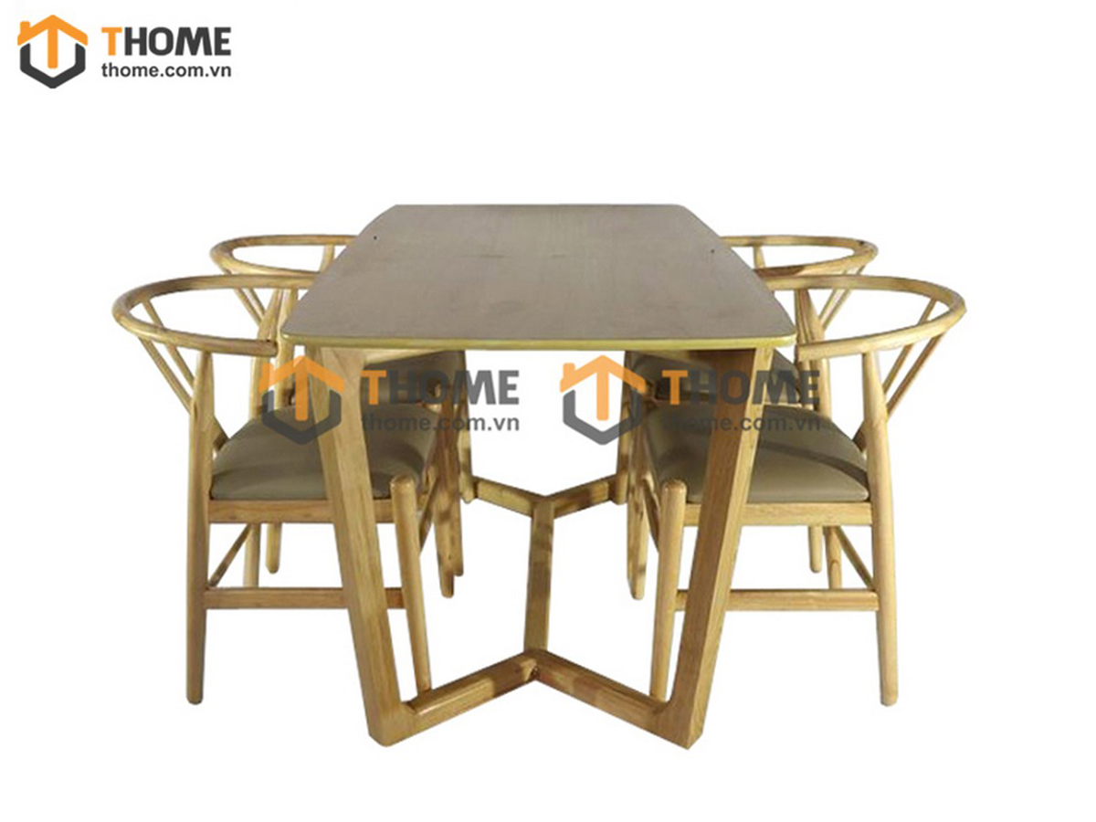 Bộ Bàn Ăn Chân Xương Cá 4 Ghế (Nhiều Mẫu Ghế) Gỗ Sồi Tự Nhiên BBA4-13SN