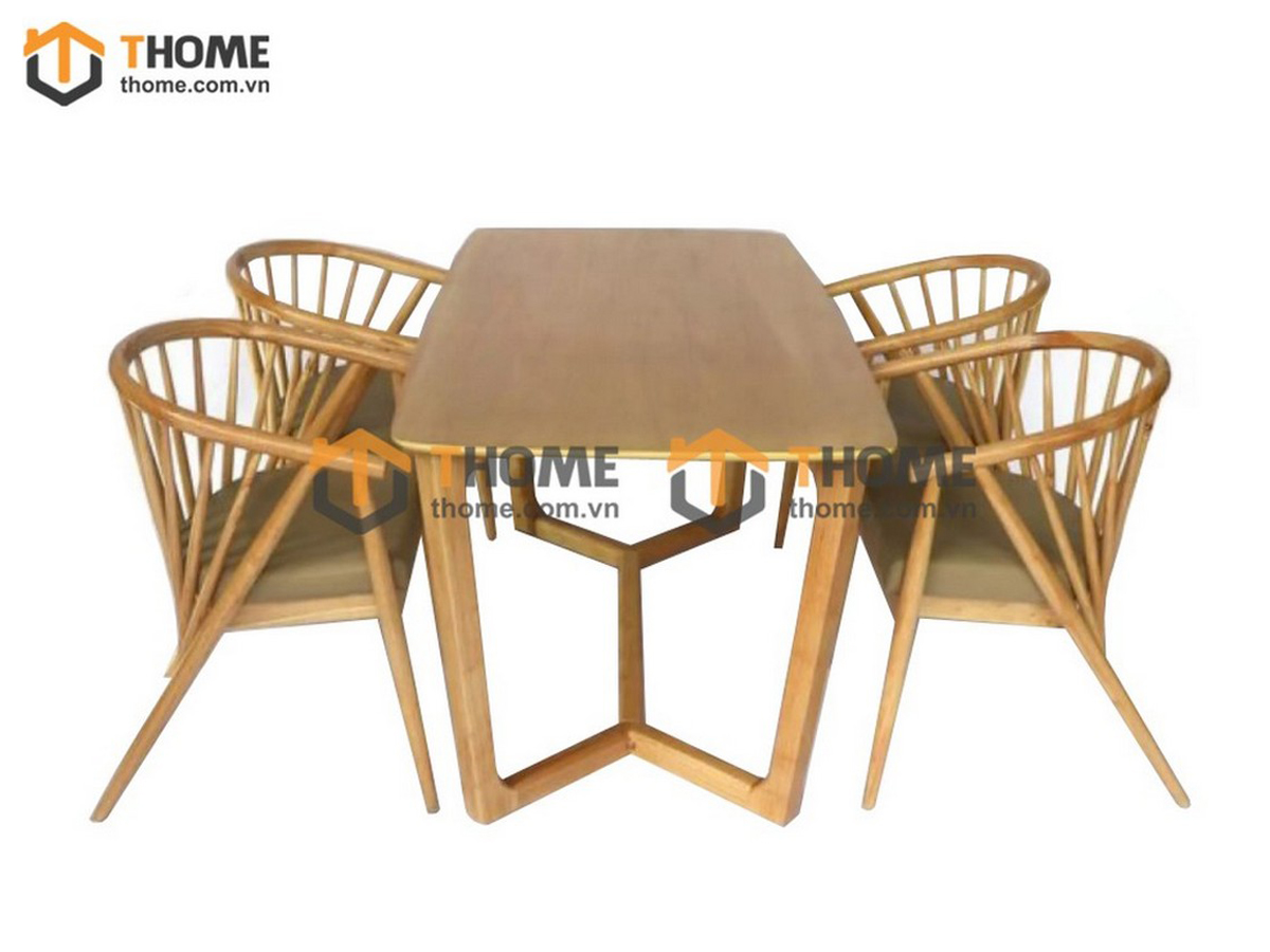 Bộ Bàn Ăn Chân Xương Cá 4 Ghế (Nhiều Mẫu Ghế) Gỗ Sồi Tự Nhiên BBA4-13SN