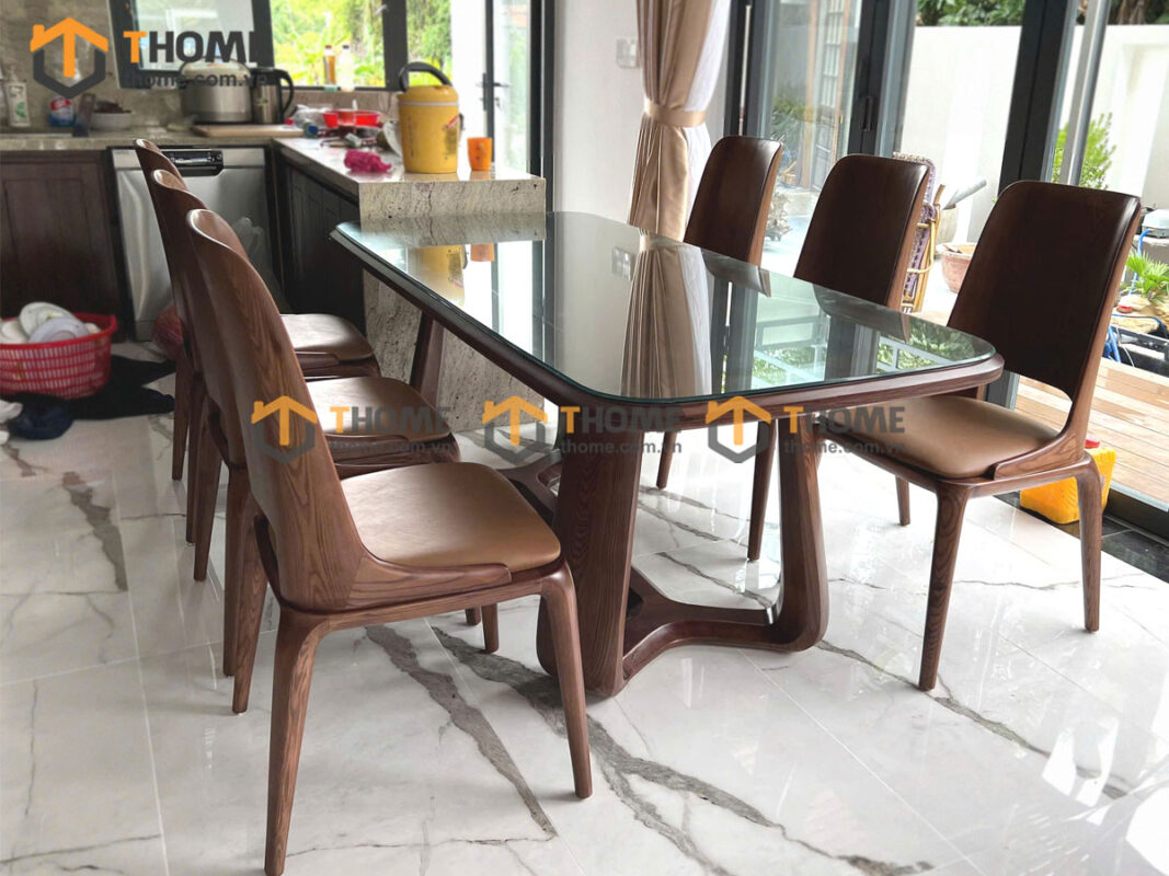 Bộ Bàn Ăn Cleo Quả Lê 6 Ghế (Nhiều Mẫu Ghế) Gỗ Sồi Tự Nhiên BBA6-35SN