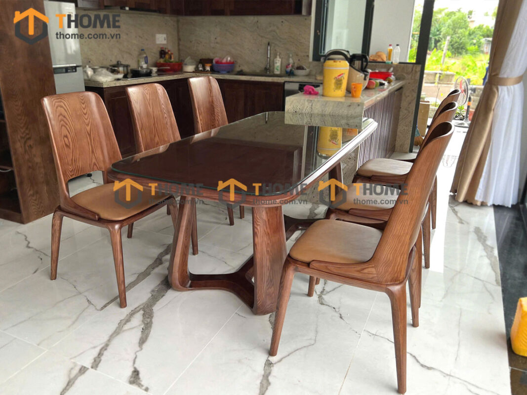 Bộ Bàn Ăn Cleo Quả Lê 6 Ghế (Nhiều Mẫu Ghế) Gỗ Sồi Tự Nhiên BBA6-35SN