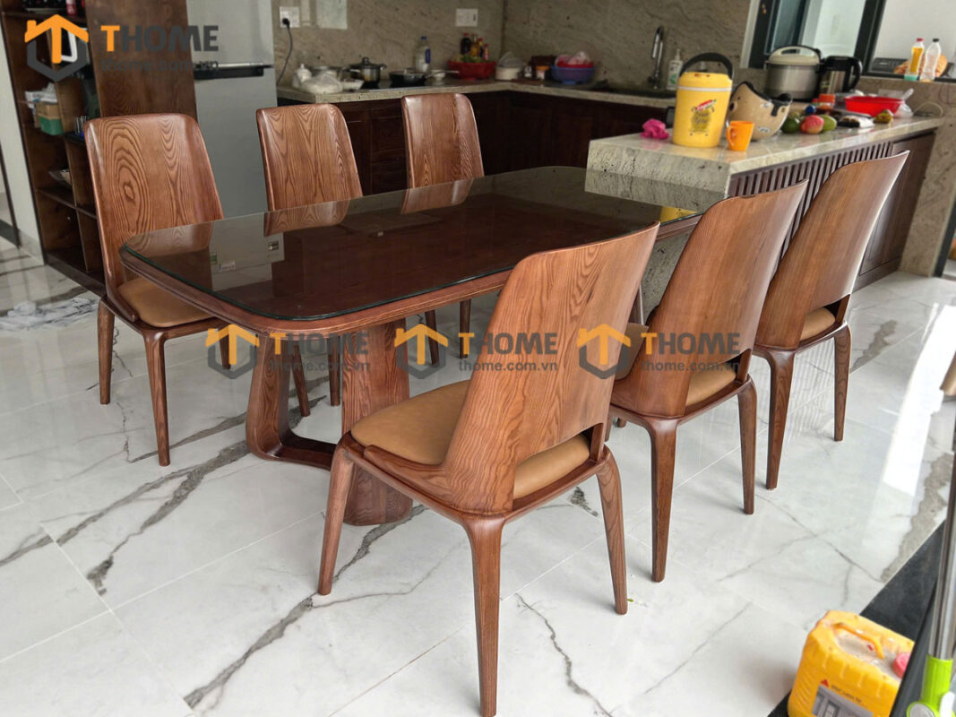 Bộ Bàn Ăn Cleo Quả Lê 6 Ghế (Nhiều Mẫu Ghế) Gỗ Sồi Tự Nhiên BBA6-35SN