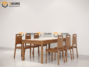 Bộ Bàn Ăn Lux Lọt Đá 6 Ghế (Nhiều Mẫu Ghế) Gỗ Sồi Tự Nhiên BBA6-27SN