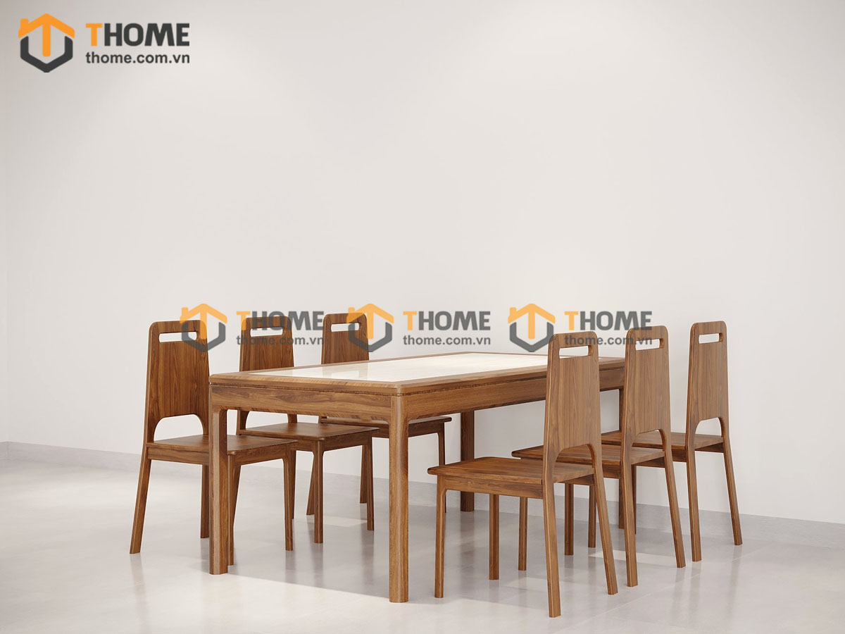 Bộ Bàn Ăn Lux Lọt Đá 6 Ghế (Nhiều Mẫu Ghế) Gỗ Sồi Tự Nhiên BBA6-27SN