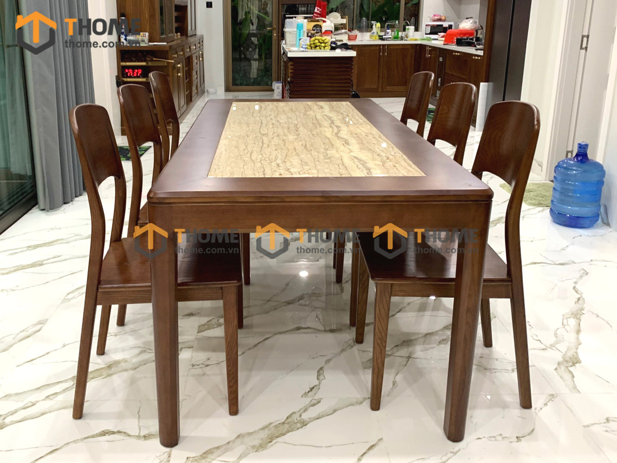 Bộ Bàn Ăn Lux Lọt Đá 6 Ghế (Nhiều Mẫu Ghế) Gỗ Sồi Tự Nhiên BBA6-27SN