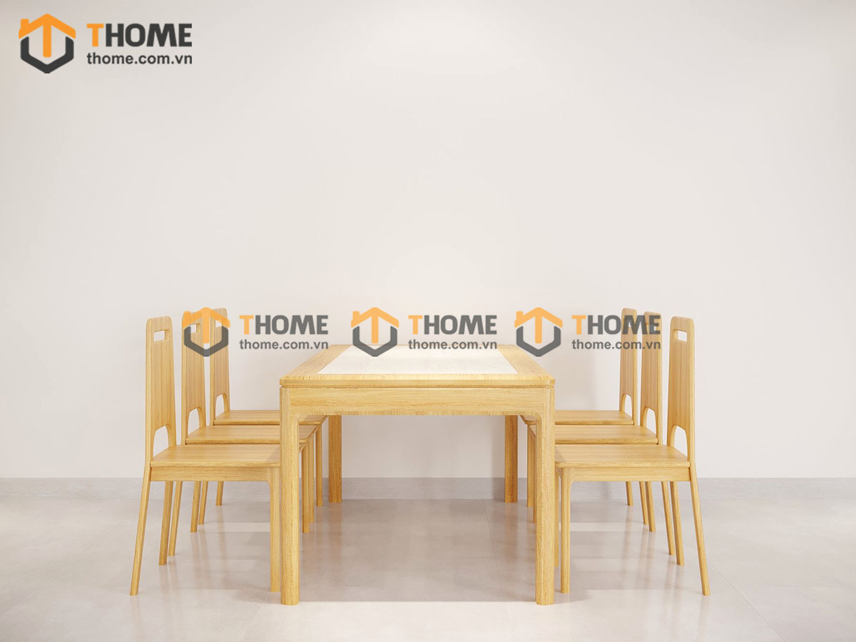 Bộ Bàn Ăn Lux Lọt Đá 6 Ghế (Nhiều Mẫu Ghế) Gỗ Sồi Tự Nhiên BBA6-26SN