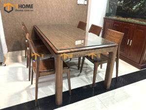 Bộ Bàn Ăn Lux Mặt Gỗ 6 Ghế Venco Gỗ Óc Chó BBA6-40OC
