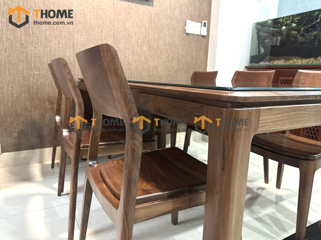 Bộ Bàn Ăn Lux Mặt Gỗ 6 Ghế Venco Gỗ Óc Chó BBA6-40OC
