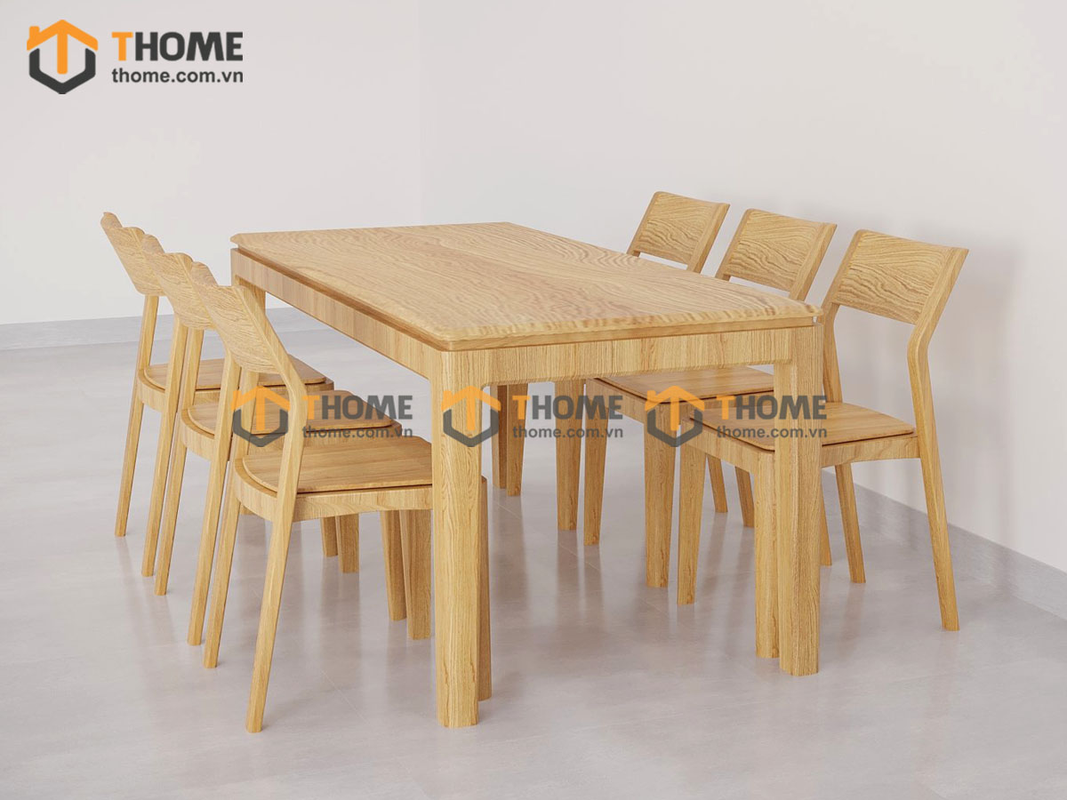 Bộ Bàn Ăn Lux Mặt Gỗ 6 Ghế (Nhiều Mẫu Ghế) Gỗ Sồi Tự Nhiên BBA6-28SN