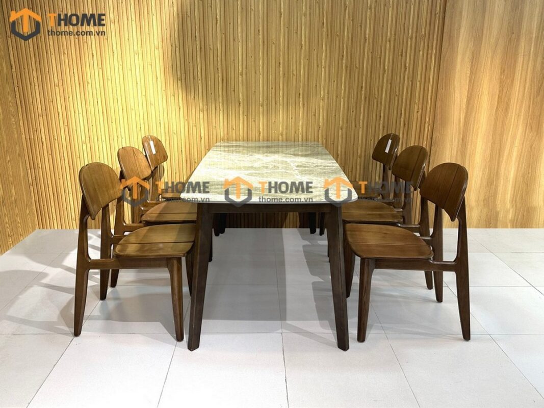 Bộ Bàn Ăn Mặt Đá Capri 6 Ghế (Nhiều Mẫu Ghế) Gỗ Sồi Tự Nhiên BBA6-06SN