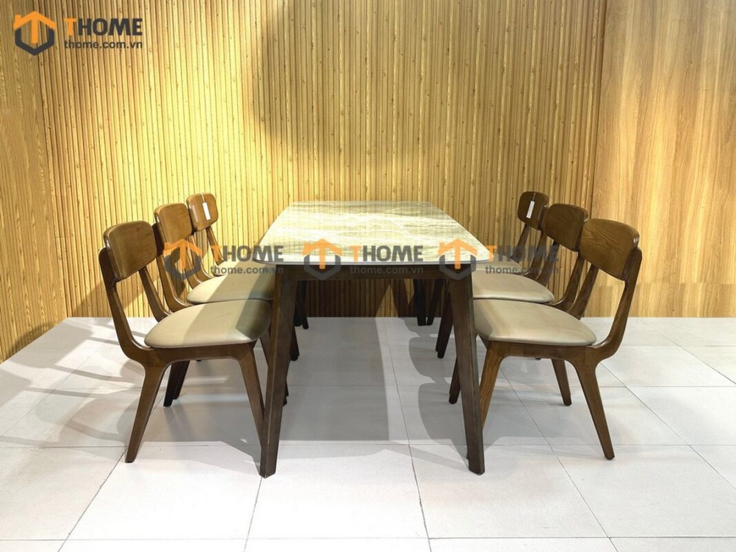 Bộ Bàn Ăn Mặt Đá Capri 6 Ghế (Nhiều Mẫu Ghế) Gỗ Sồi Tự Nhiên BBA6-06SN