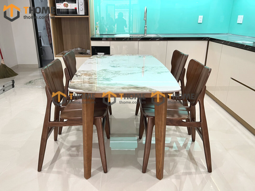 Bộ Bàn Ăn Mặt Đá Capri 6 Ghế (Nhiều Mẫu Ghế) Gỗ Sồi Tự Nhiên BBA6-06SN