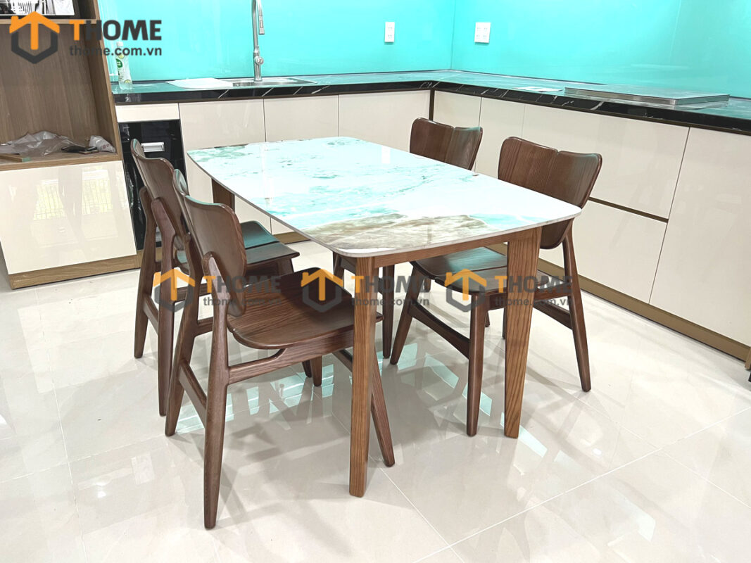 Bộ Bàn Ăn Mặt Đá Capri 6 Ghế (Nhiều Mẫu Ghế) Gỗ Sồi Tự Nhiên BBA6-06SN