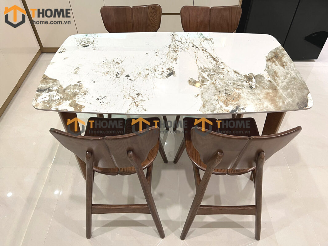Bộ Bàn Ăn Mặt Đá Capri 6 Ghế (Nhiều Mẫu Ghế) Gỗ Sồi Tự Nhiên BBA6-06SN
