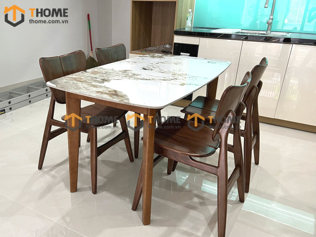 Bộ Bàn Ăn Mặt Đá Capri 6 Ghế (Nhiều Mẫu Ghế) Gỗ Sồi Tự Nhiên BBA6-06SN