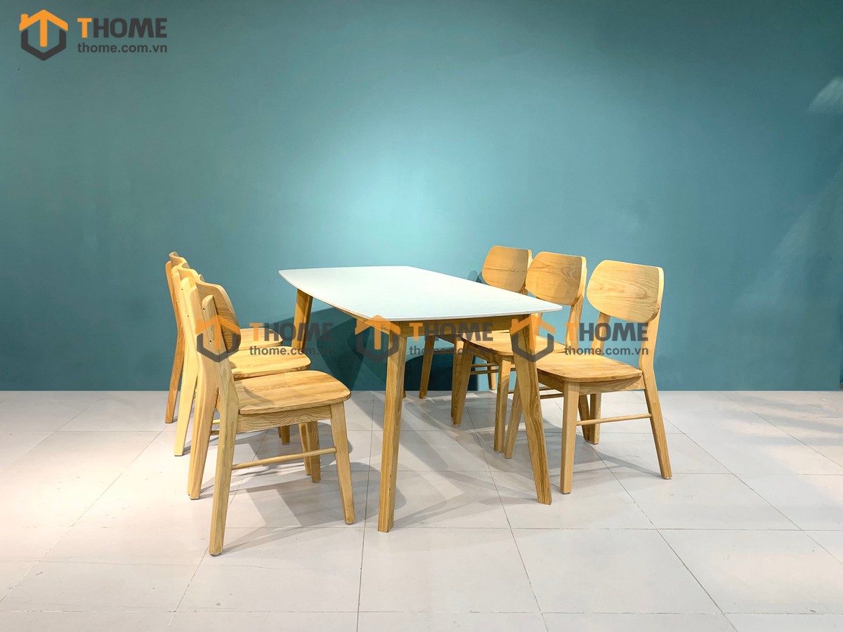 Bộ Bàn Ăn Mặt Đá Capri 6 Ghế (Nhiều Mẫu Ghế) Gỗ Sồi Tự Nhiên BBA6-05SN