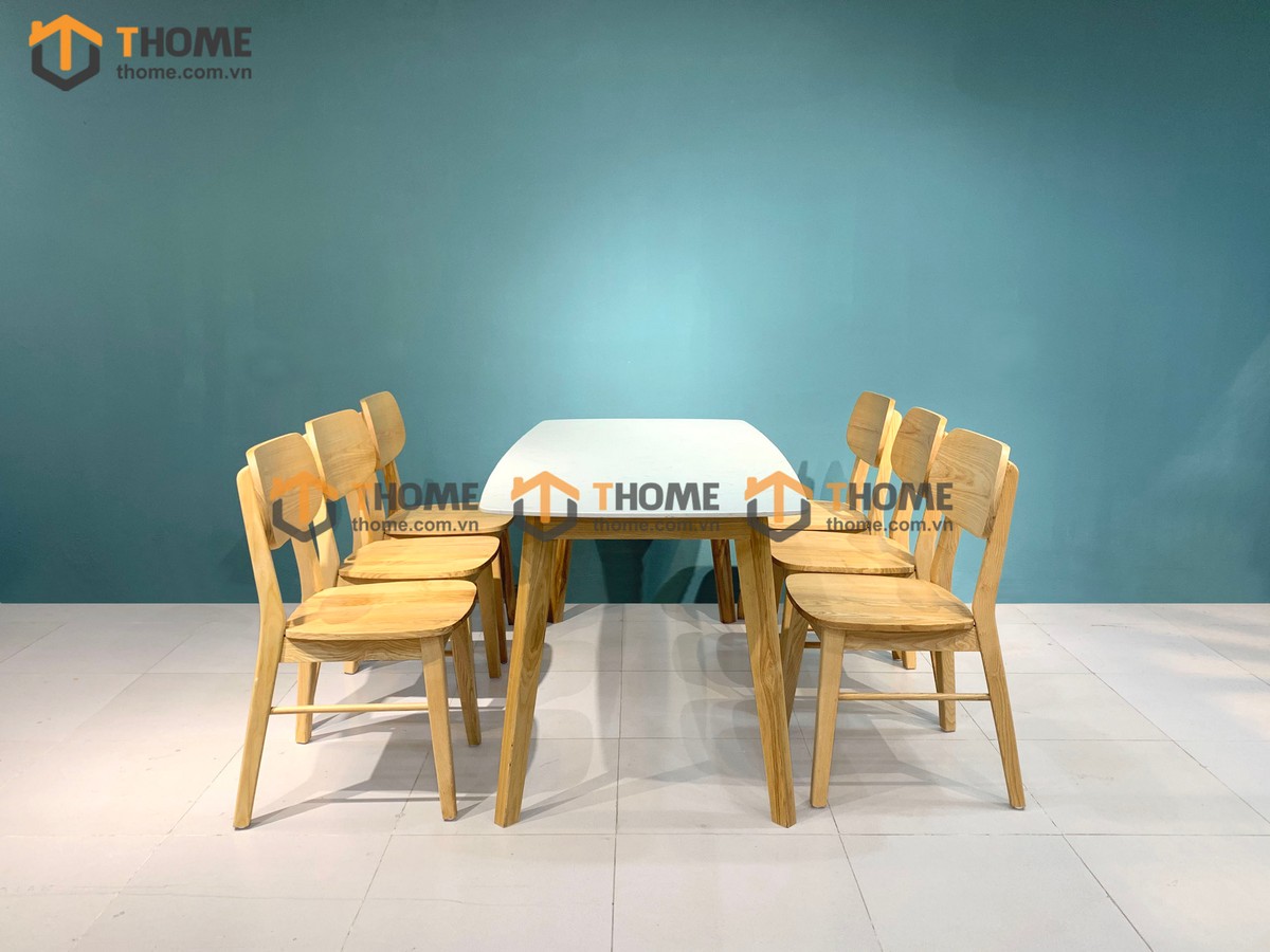 Bộ Bàn Ăn Mặt Đá Capri 6 Ghế (Nhiều Mẫu Ghế) Gỗ Sồi Tự Nhiên BBA6-05SN