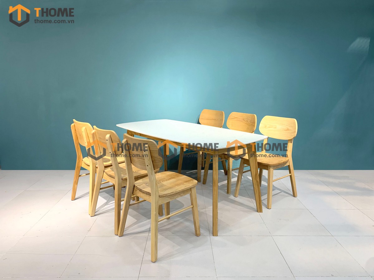 Bộ Bàn Ăn Mặt Đá Capri 6 Ghế (Nhiều Mẫu Ghế) Gỗ Sồi Tự Nhiên BBA6-05SN