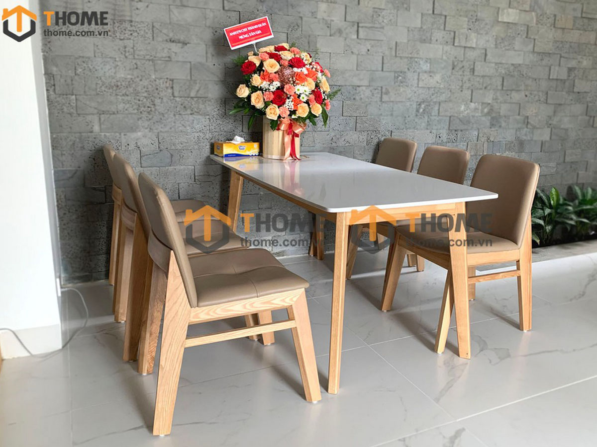 Bộ Bàn Ăn Mặt Đá Capri 6 Ghế (Nhiều Mẫu Ghế) Gỗ Sồi Tự Nhiên BBA6-05SN