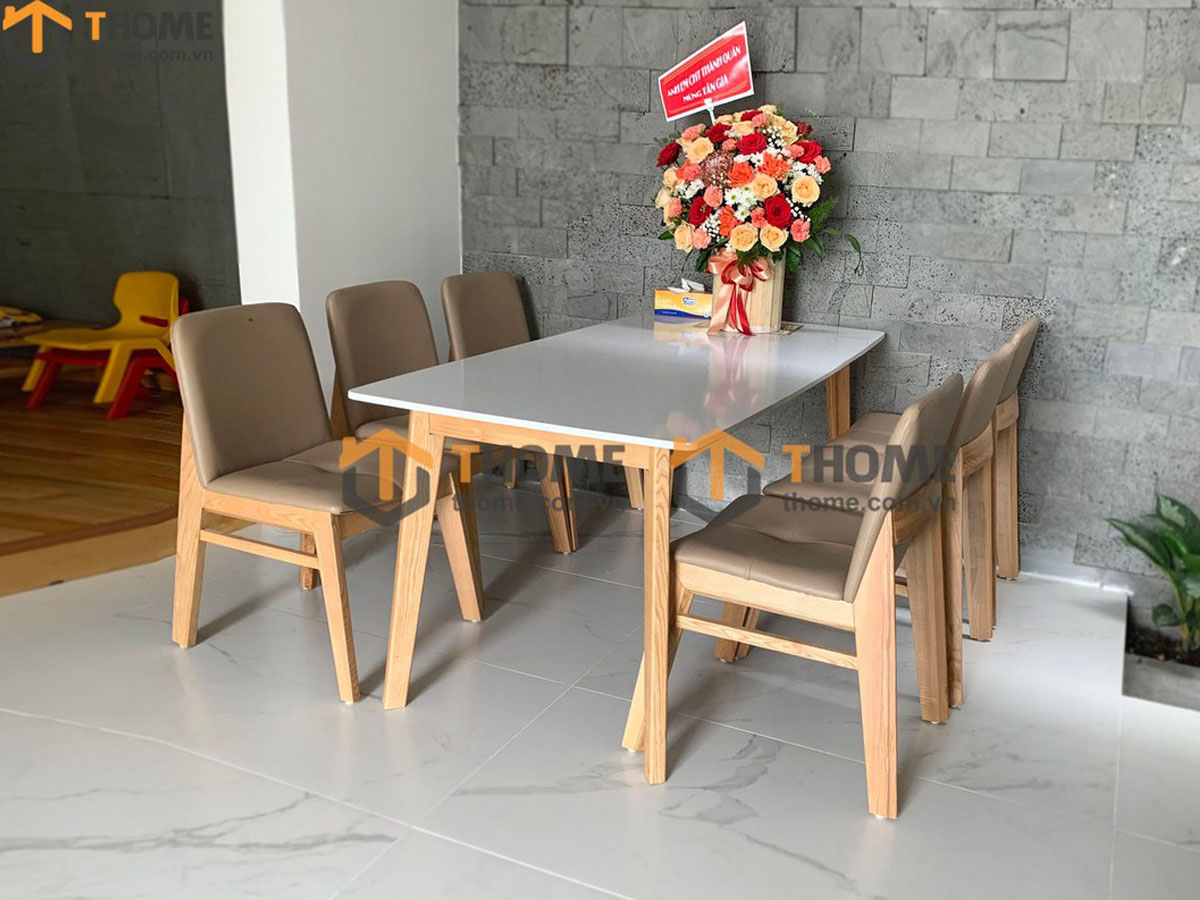 Bộ Bàn Ăn Mặt Đá Capri 6 Ghế (Nhiều Mẫu Ghế) Gỗ Sồi Tự Nhiên BBA6-05SN