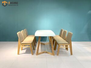 Bộ Bàn Ăn Mặt Đá Chân M 6 Ghế (Nhiều Mẫu Ghế) Gỗ Sồi Tự Nhiên BBA6-07SN