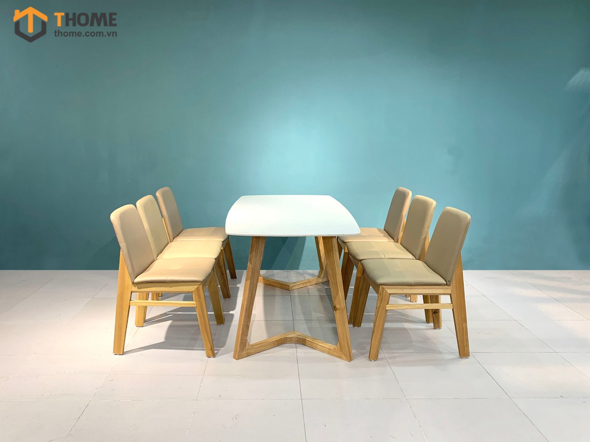 Bộ Bàn Ăn Mặt Đá Capri 6 Ghế (Nhiều Mẫu Ghế) Gỗ Sồi Tự Nhiên BBA6-07SN
