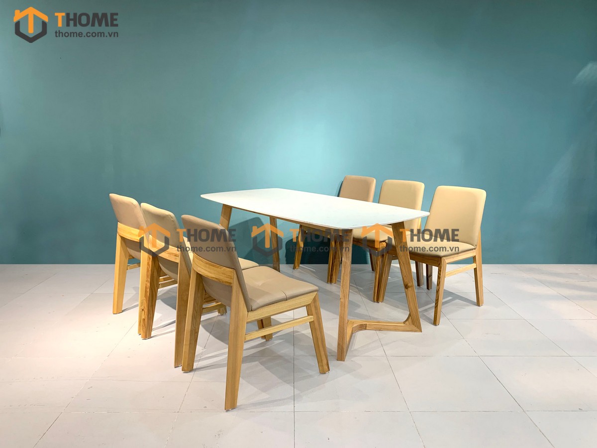 Bộ Bàn Ăn Mặt Đá Capri 6 Ghế (Nhiều Mẫu Ghế) Gỗ Sồi Tự Nhiên BBA6-07SN