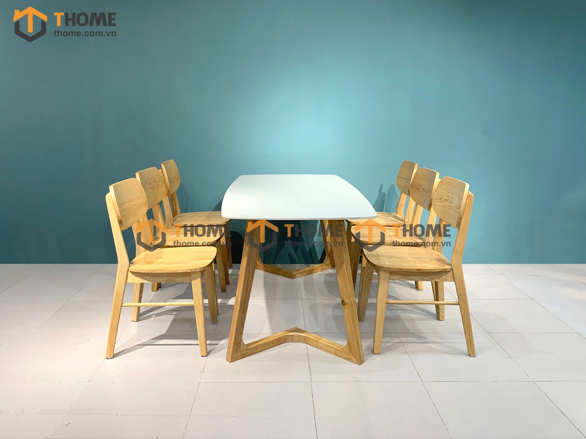 Bộ Bàn Ăn Mặt Đá Capri 6 Ghế (Nhiều Mẫu Ghế) Gỗ Sồi Tự Nhiên BBA6-07SN