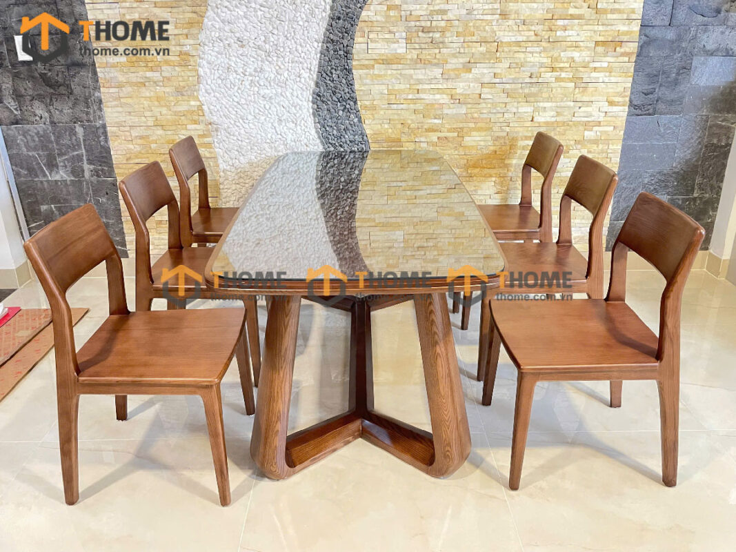 Bộ Bàn Ăn Cleo Quả Lê 6 Ghế (Nhiều Mẫu Ghế) Gỗ Sồi Tự Nhiên BBA6-35SN