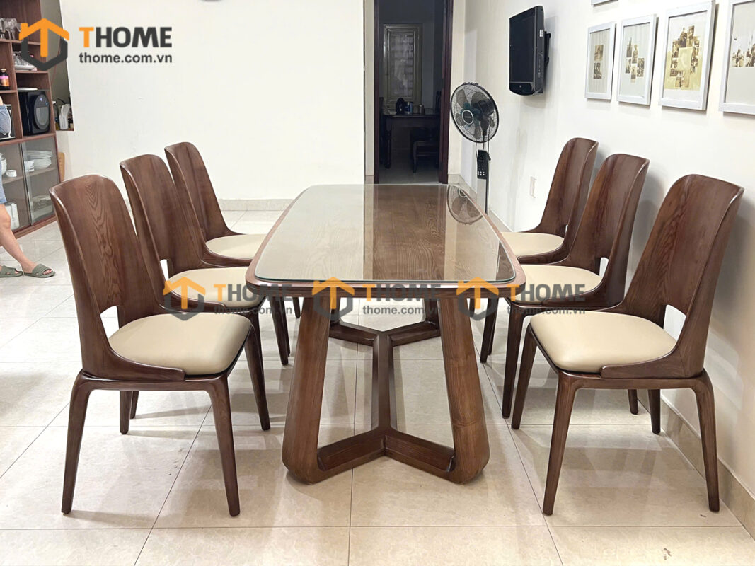 Bộ Bàn Ăn Cleo Quả Lê 6 Ghế (Nhiều Mẫu Ghế) Gỗ Sồi Tự Nhiên BBA6-35SN