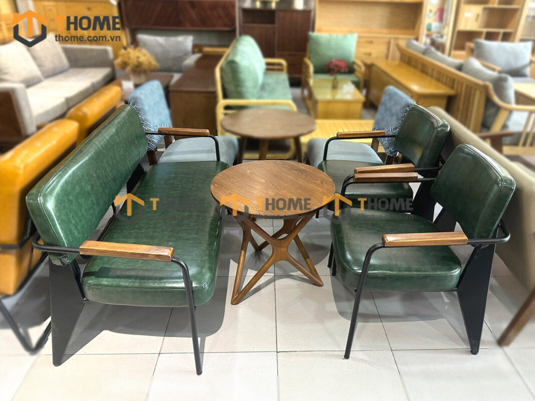 Bàn Ghế Cafe Sofa Nappa Chân Sắt BGCF-01SOFASAT