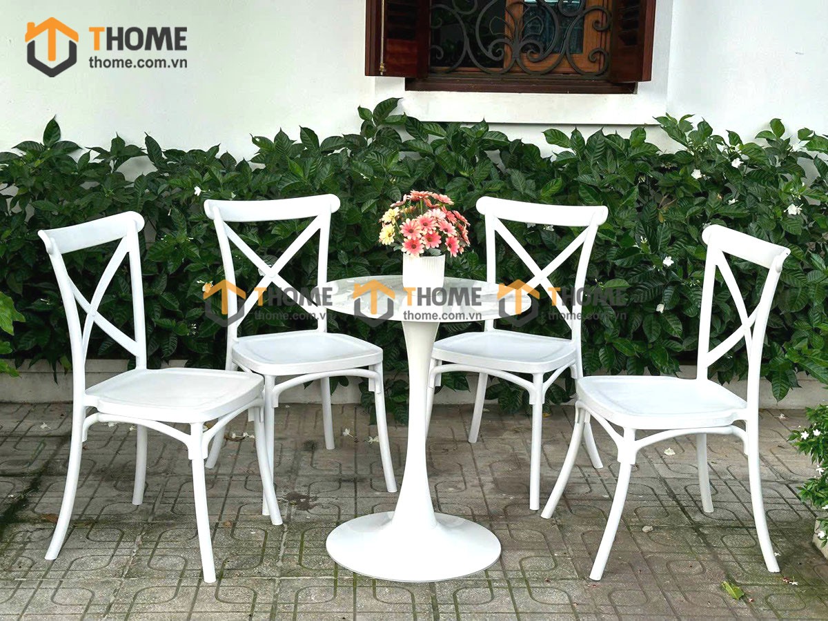 Bàn Ghế Cafe Nhựa Nhập Khẩu Kiểu 01 BGCF-01NHUA