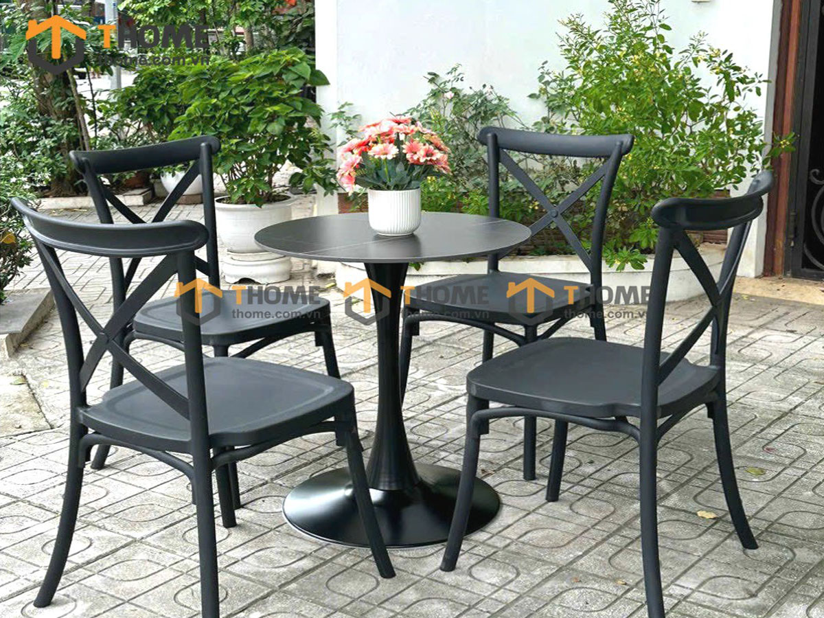 Bàn Ghế Cafe Nhựa Nhập Khẩu Kiểu 01 BGCF-01NHUA
