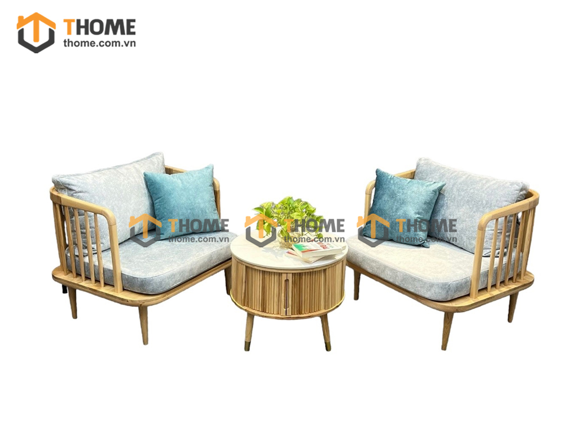 Bàn Ghế Cafe Sofa Tay Z Gỗ Sồi Tự Nhiên BGCF-05SOFA