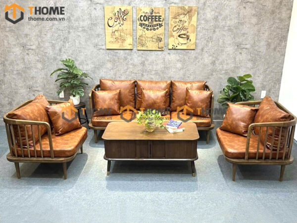 Bàn Ghế Cafe Sofa Tay Z Gỗ Sồi Tự Nhiên BGCF-05SOFA