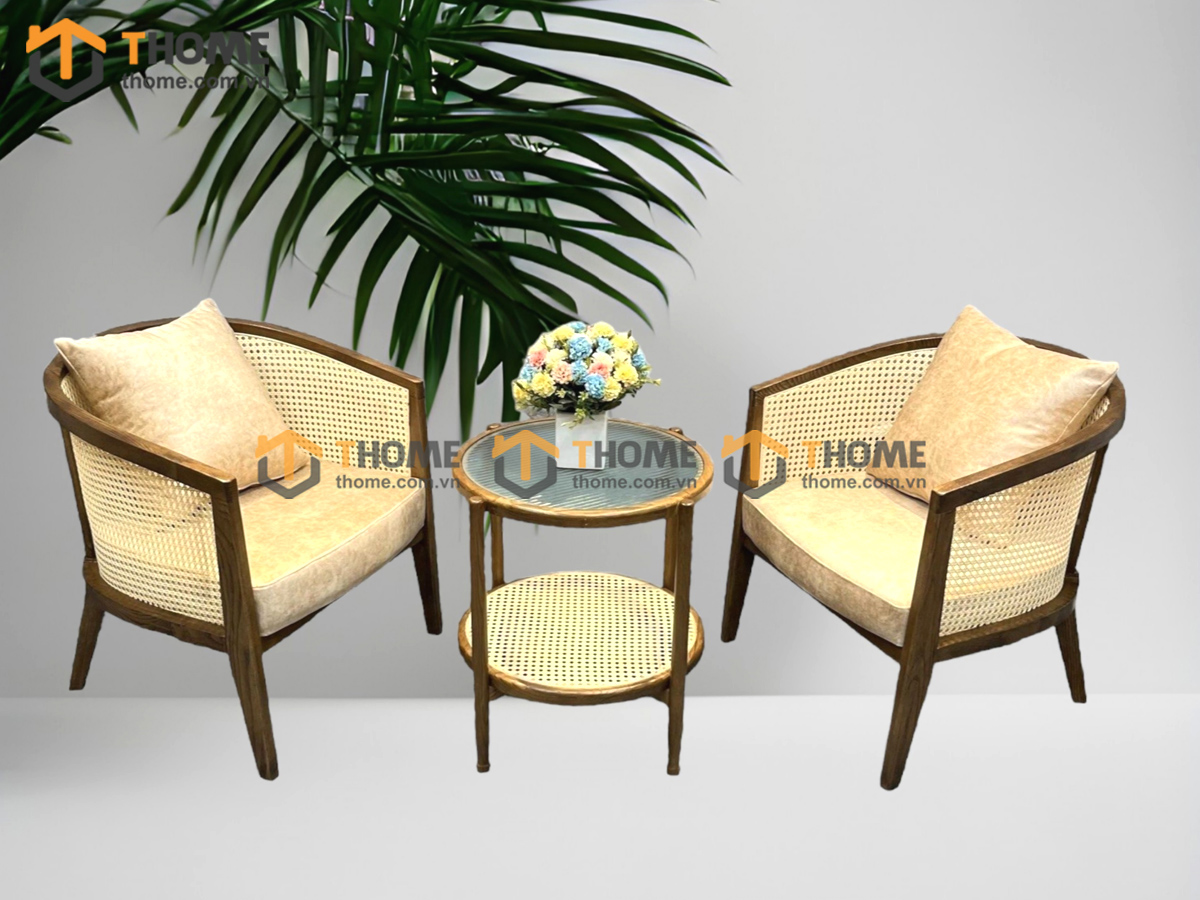Bàn Ghế Cafe Sofa Harvey Gỗ Sồi Tự Nhiên BGCF-09SOFA
