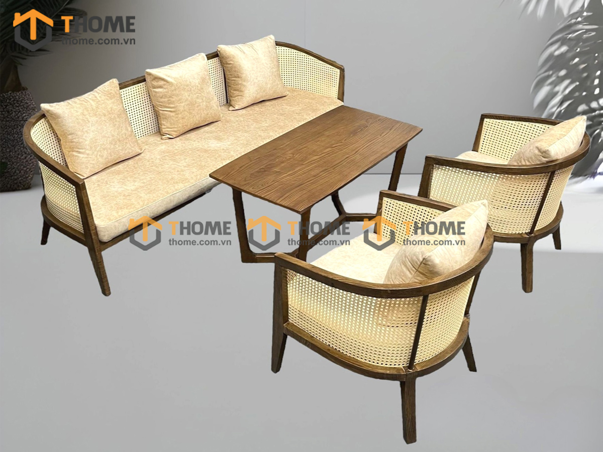 Bàn Ghế Cafe Sofa Harvey Gỗ Sồi Tự Nhiên BGCF-09SOFA
