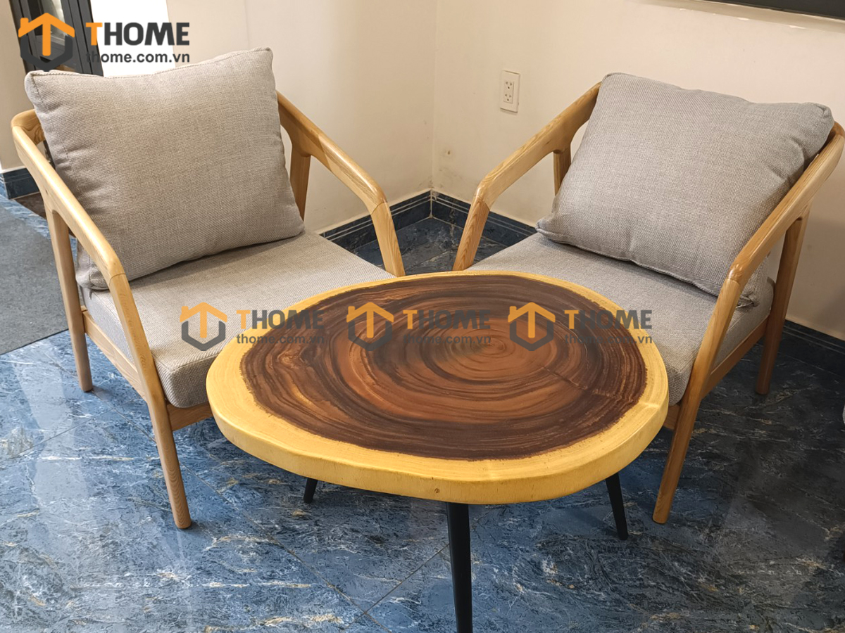 Bàn Ghế Cafe Sofa Katakana Gỗ Sồi Tự Nhiên BGCF-07SOFA