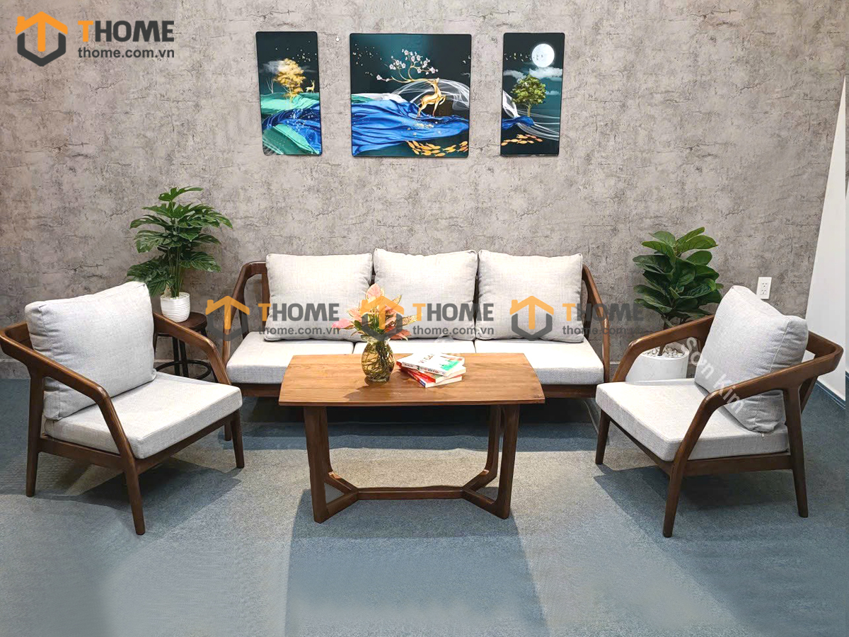 Bàn Ghế Cafe Sofa Katakana Gỗ Sồi Tự Nhiên BGCF-07SOFA