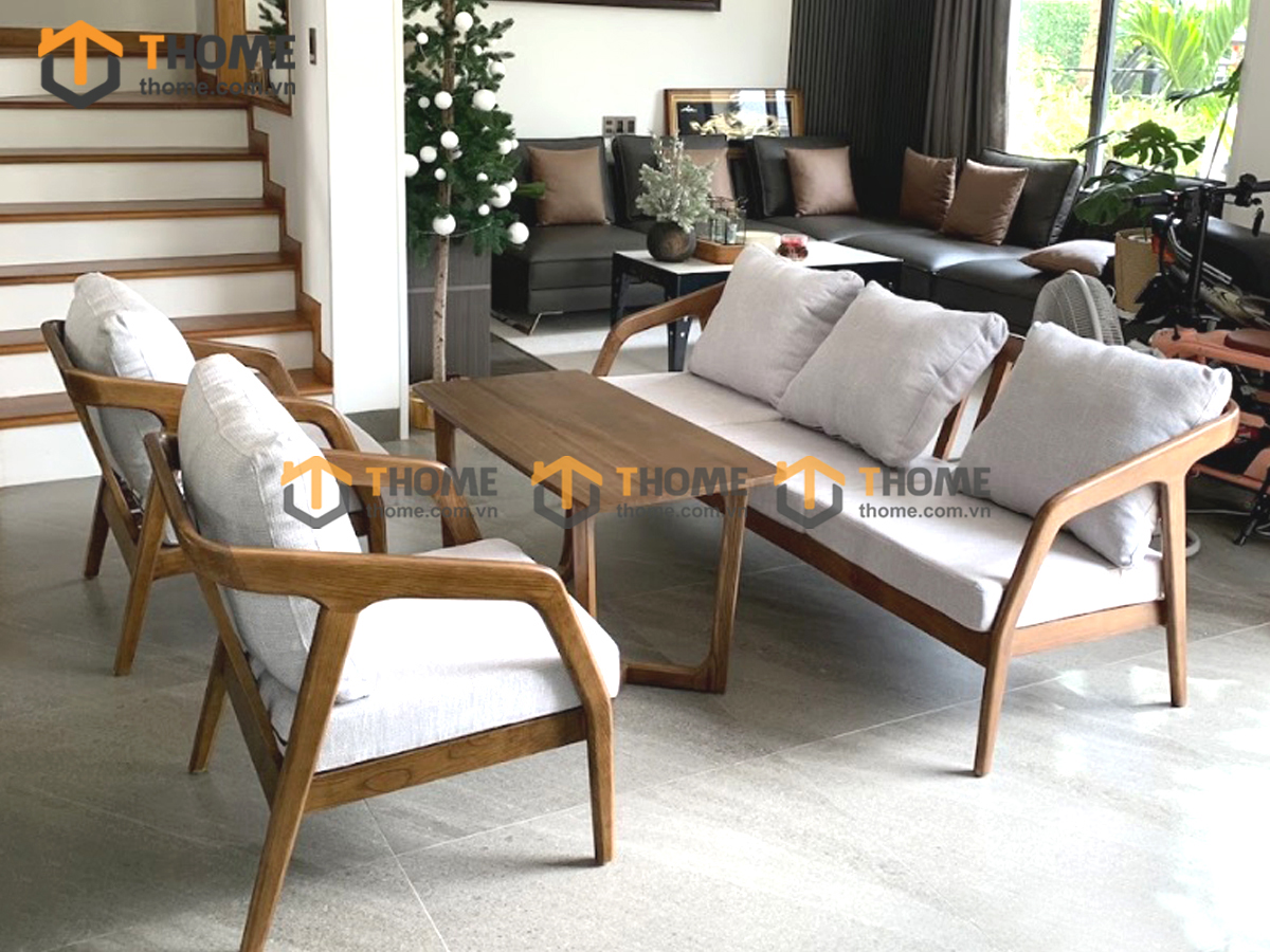 Bàn Ghế Cafe Sofa Katakana Gỗ Sồi Tự Nhiên BGCF-07SOFA