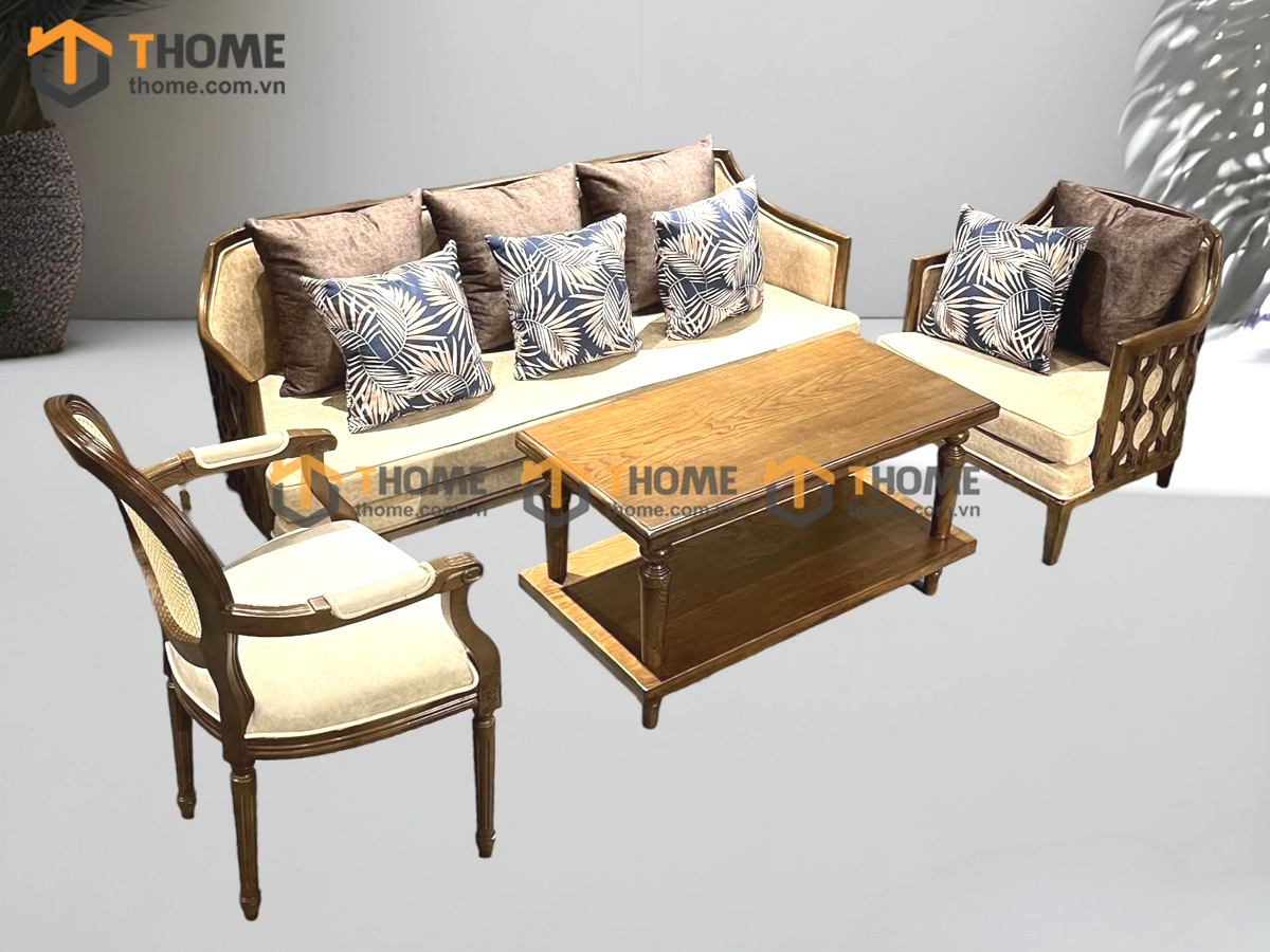 Bàn Ghế Cafe Sofa Knees Gỗ Sồi Tự Nhiên BGCF-11SOFA