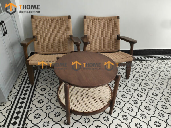Bàn Ghế Cafe Sofa Mây S Ngã Gỗ Sồi Tự Nhiên BGCF-17SOFA