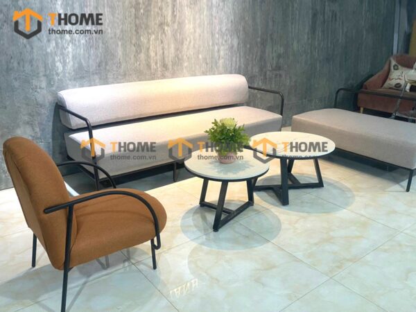 Bàn Ghế Cafe Sofa Nappa Chân Sắt BGCF-04SOFASAT