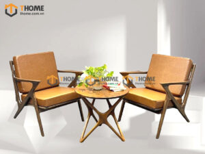 Bàn Ghế Cafe Sofa Tay Z Gỗ Sồi Tự Nhiên BGCF-06SOFA