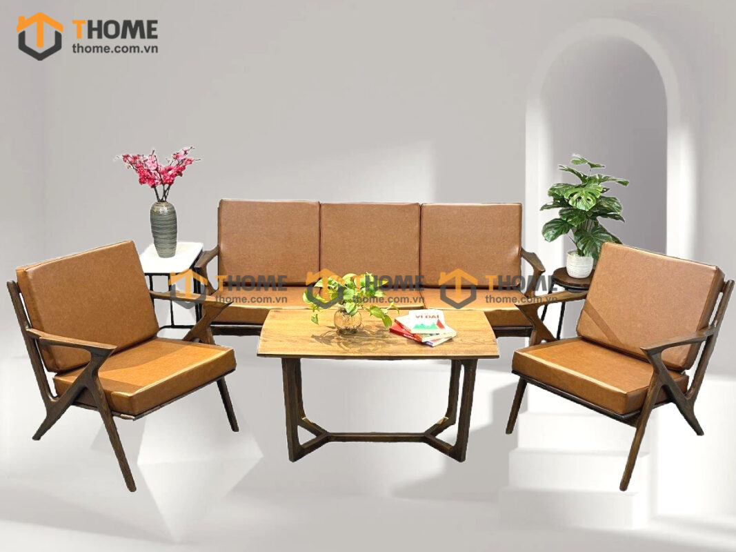 Bàn Ghế Cafe Sofa Tay Z Gỗ Sồi Tự Nhiên BGCF-06SOFA