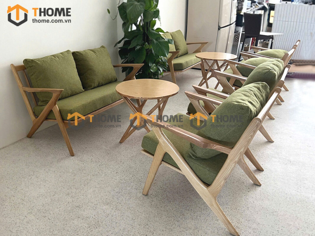 Bàn Ghế Cafe Sofa Tay Z Gỗ Sồi Tự Nhiên BGCF-06SOFA