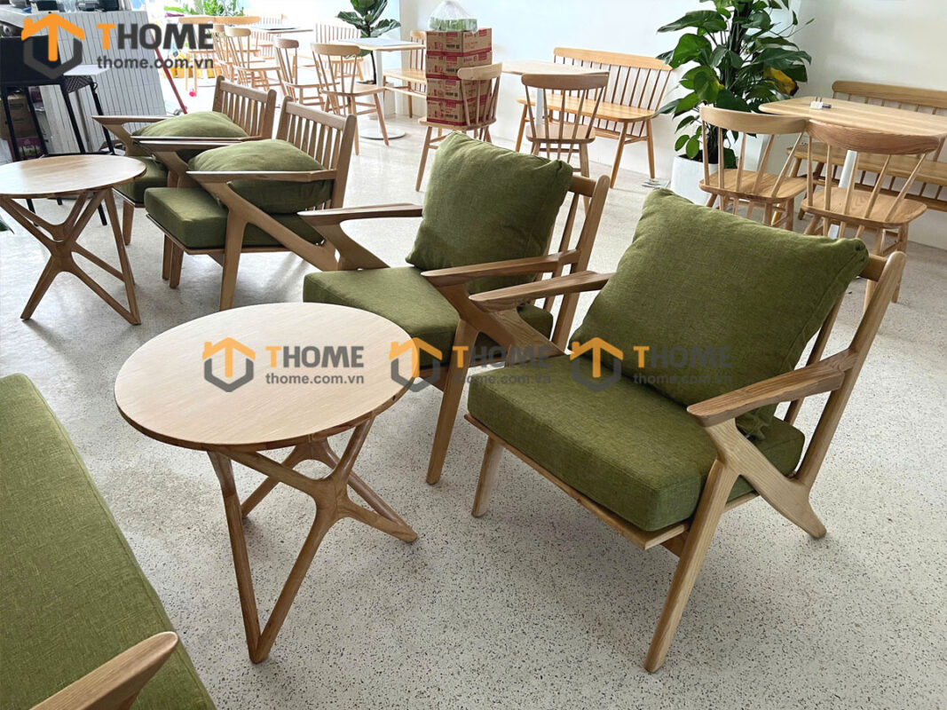 Bàn Ghế Cafe Sofa Tay Z Gỗ Sồi Tự Nhiên BGCF-06SOFA