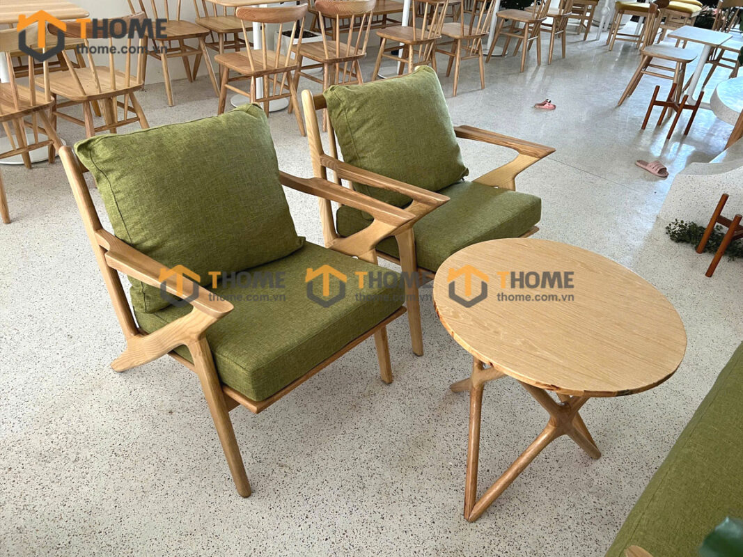 Bàn Ghế Cafe Sofa Tay Z Gỗ Sồi Tự Nhiên BGCF-06SOFA