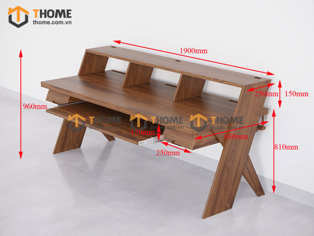 Bàn Làm Việc Gỗ Sồi Tự Nhiên Chân Chéo 2 Hộc Kéo BLV1T-23SN