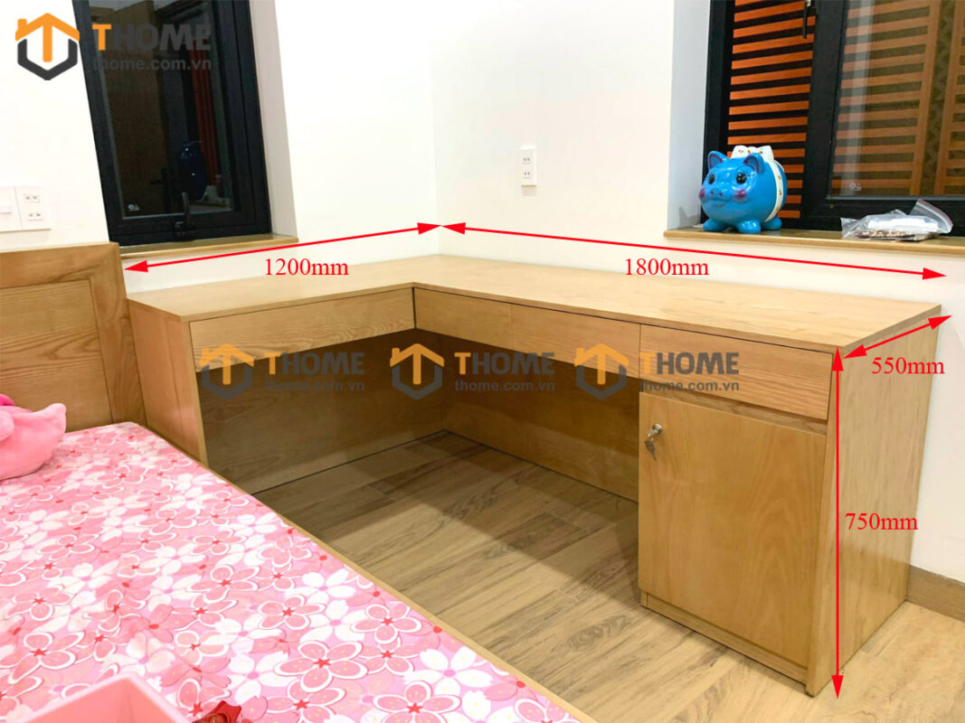 Bàn Làm Việc Góc Gỗ Sồi Tự Nhiên 1 Cánh BLV1T-24SN