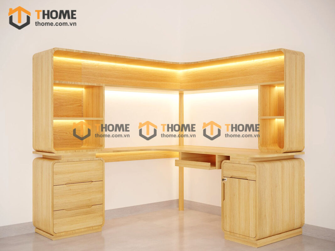 Bàn Làm Việc Gỗ Sồi Tự Nhiên Kết Hợp Kệ Sách Nova BLV2T-04SN